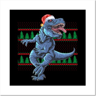 Dinosaur Ugly Christmas Sweater Posters and Art